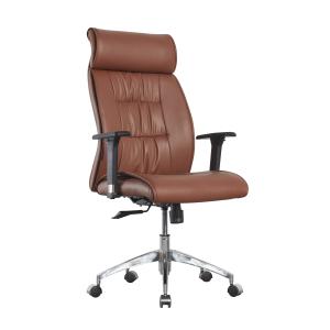 China 3D Armrest Brown Leather Executive Leather Office Swivel Chairs SGS Aluminum Alloy wholesale