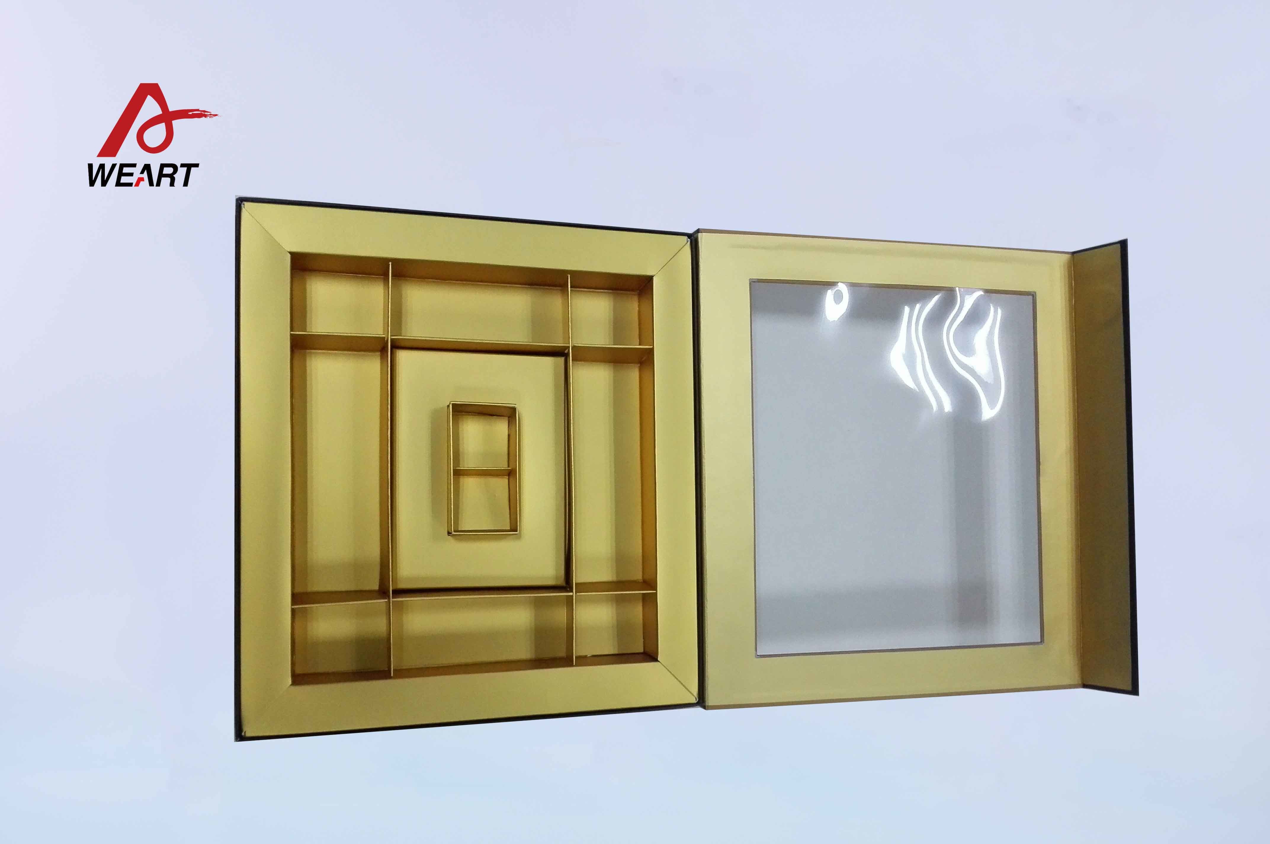 Multiple Sites Champagne Gold Color Paper Jewelry Boxes With Pet Window , / SGS