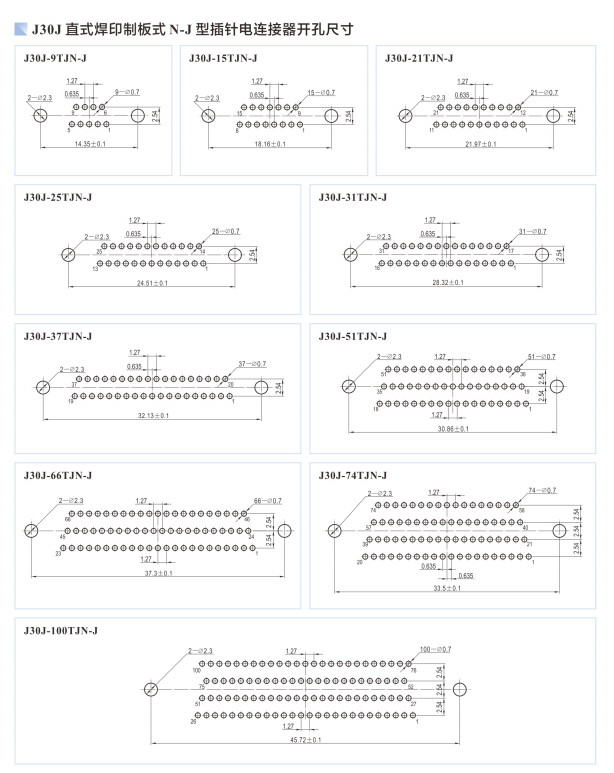 J30J 31-Core Male Straight Solder PCB Micro Rectangular Connector