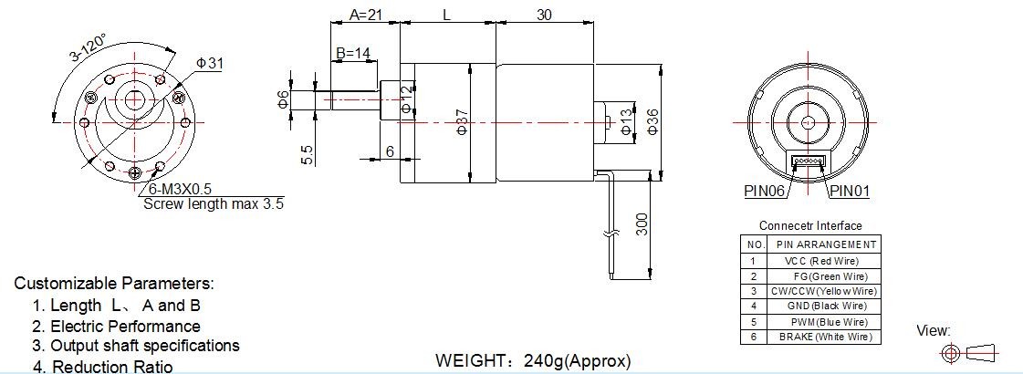 37GB3630 37mm Gear Motor , 12v 24v Brushless DC Motor For Home Appliance