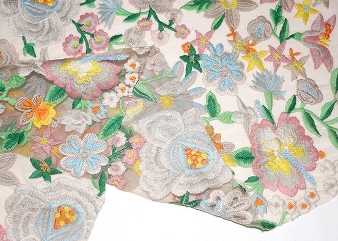 Polyester Multi Colored Dress Lace Fabric With Heavy Embroidery By OEKO TEX 100