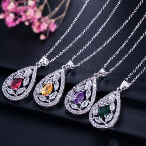 China CZ charm pendant necklace dainty jewelry Water Drop Necklace and Earring Sets Big Wedding Jewelry Sets For Brides wholesale