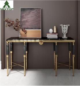 China Modern Luxury Hotel Furniture Gold Stainless Steel Marble Decorative Console Entryway Table wholesale