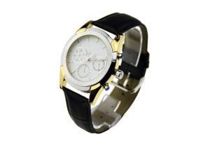 China Black And Gold Chronograph Watch , White Dial Chronograph Watch SS Back Cover wholesale