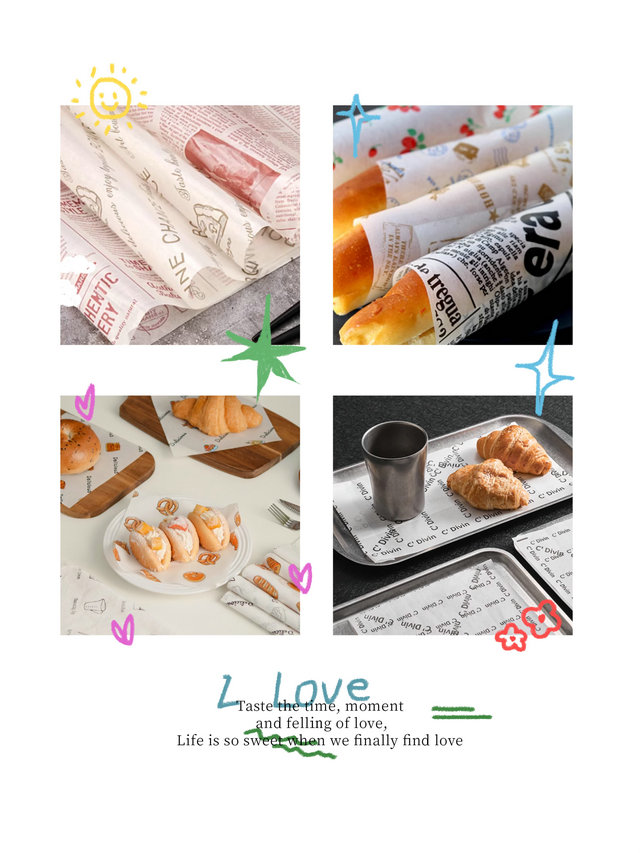 38g 40g  Printable Wax Grease Resistant Paper For Bread Package  12" x 12"