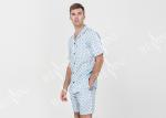 Anti Shrink Mens Button Down Pajamas , Mens Loungewear Shorts Sets Blue Color