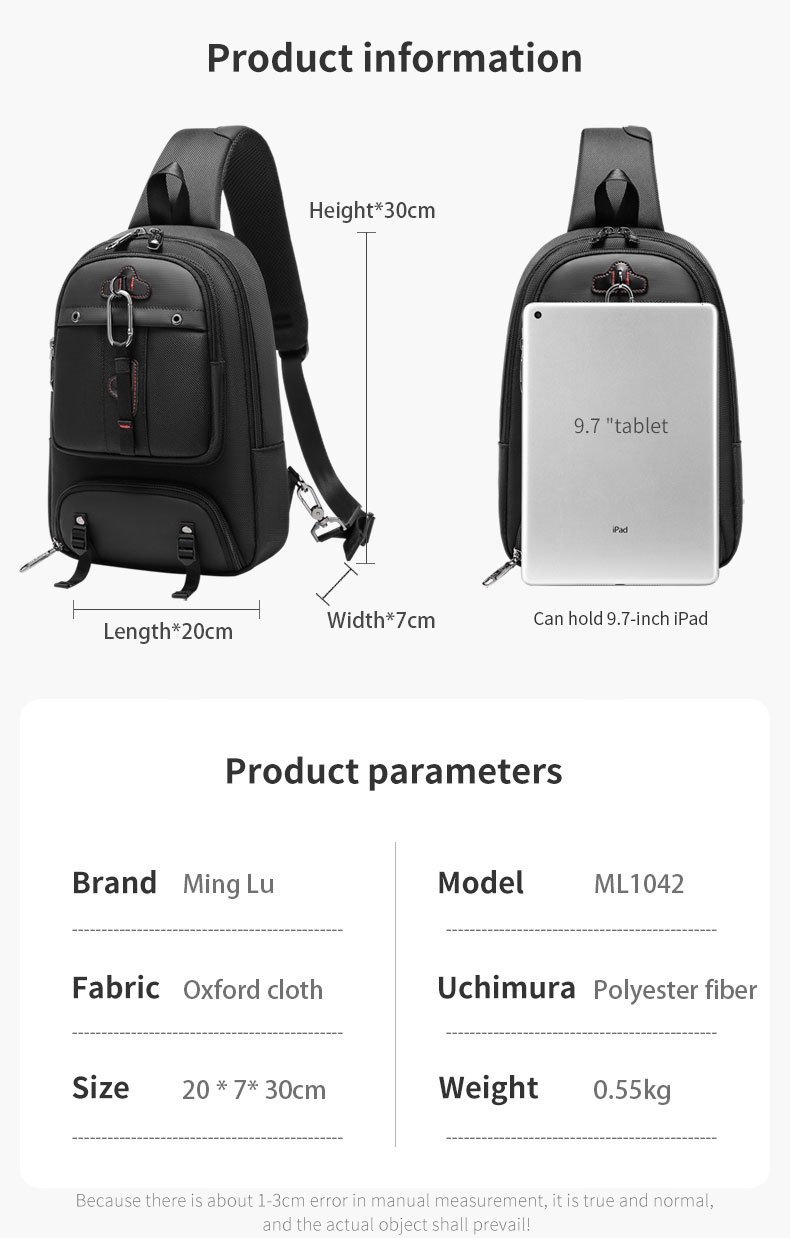 Factory wholesale large capacity shoulder bag multi functional travel sling bag men's Crossbody chest bag