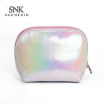 PU Leather Travel Holographic Cosmetic Bag Round Cylinder Bucket