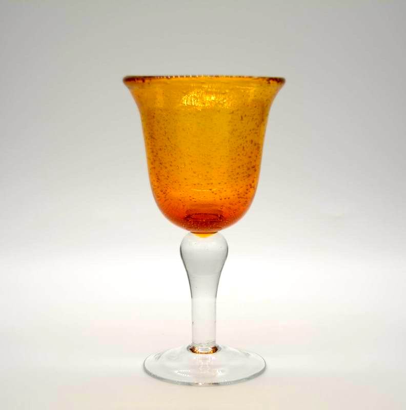 Handblown Solid Color Mexican Bubbles Goblet Crystal Wine Glass