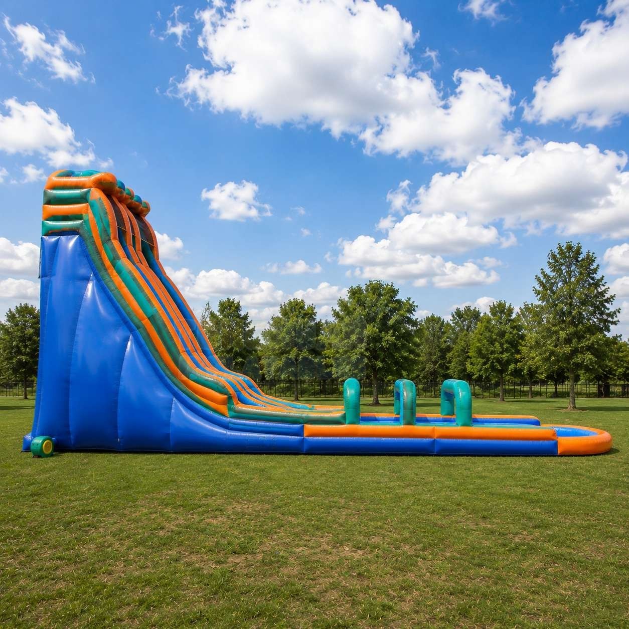 Custom Large Inflatable Water Slide with Tall Slide Platform Long Splash Lane and Pool for Parks Camps Schools and Summer Rental Events