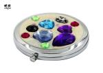 Small Iron Compact Magnifying Mirror , Colorful Shiny Crystal Jewelled Compact