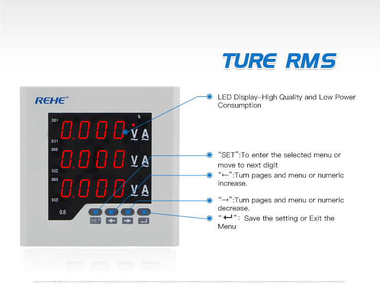 Intelligent Digital Square mini Multi-function monitoring amp volt meter