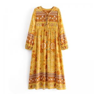 China Bohemian Cotton Holiday Floral Tunic Dress on sale