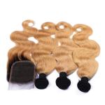 Ombre Blonde 1B 27 Peruvian Hair Body Wave 3 Bundles With Closure Ombre Human