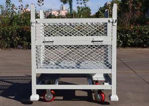 China Industrial Mobile Rigid Mesh Stillage Pallet Cage Trolley With Castors wholesale