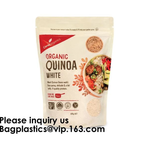 Custom Print Biodegradable Foil Packaging Soft Zipper Stand Up Bottom Gusset Plastic Drinking Pouches Bags With Straws