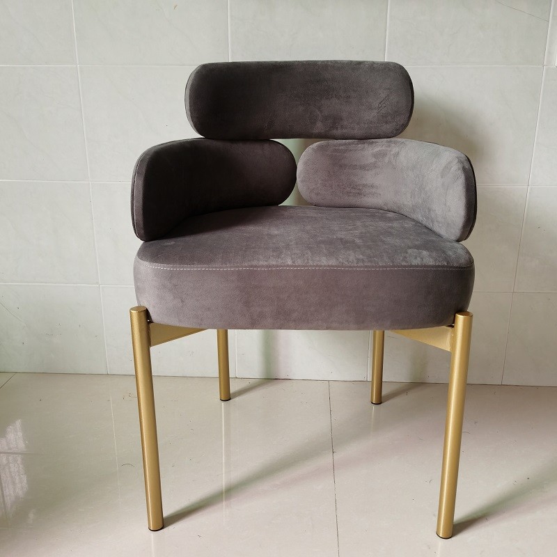 Light Luxury Creative Hotel Restaurant Furniture Metal Art Velvet Armrest Dining Chair