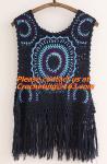 Mori Gilet Women Navy Blue Beige Fringe Crochet Vest Femme Knitted Hollow Out