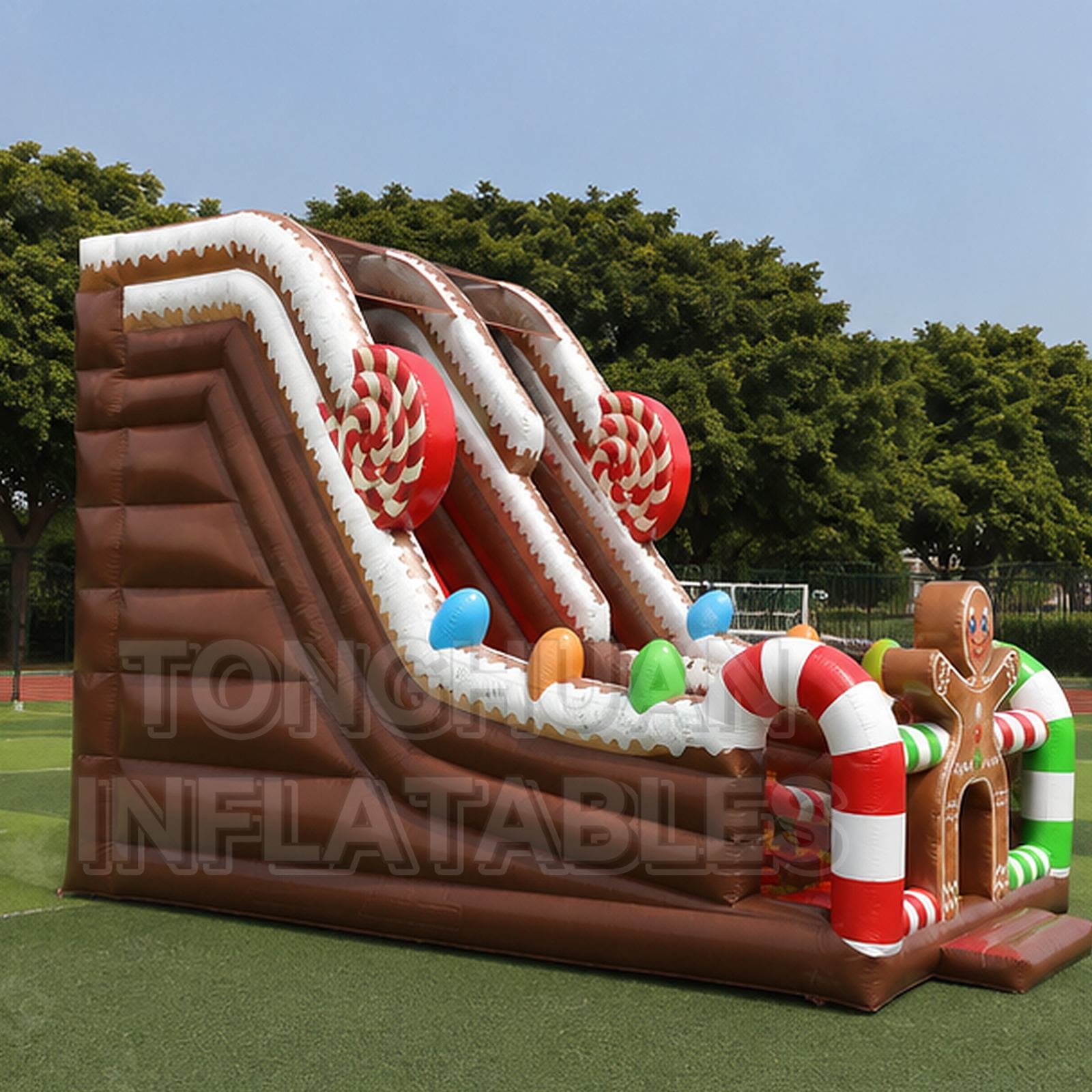Custom Gingerbread Christmas Inflatable Slide for Commercial Holiday Entertainment