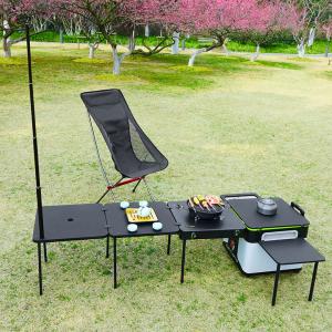 China Outdoor Camping Kitchen Folding Camping Iron Grill Table With Gas Stove on sale