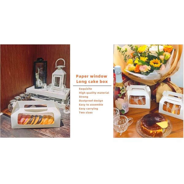 Window Roll Cake Gable Boxes Bulk With Handle & Cake Boards, Homemade & Bakery White Paper Favor Containers, Easy Carrying, Gift Boxes For Christmas