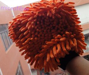 China yellow blue colorful 16 * 21cm hair height 3cm microfiber big chenille car cleaning glove wholesale