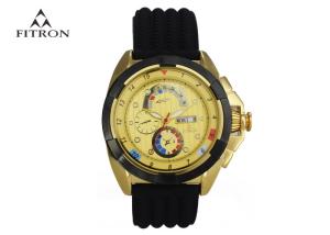 China Black Silicone Band Classic Mens Wrist Watches Gold Dial OEM / ODM Available wholesale