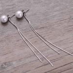Women Fashion 925 Sterling Silver Shell Pearl Drop Tassels Earrings（057989）