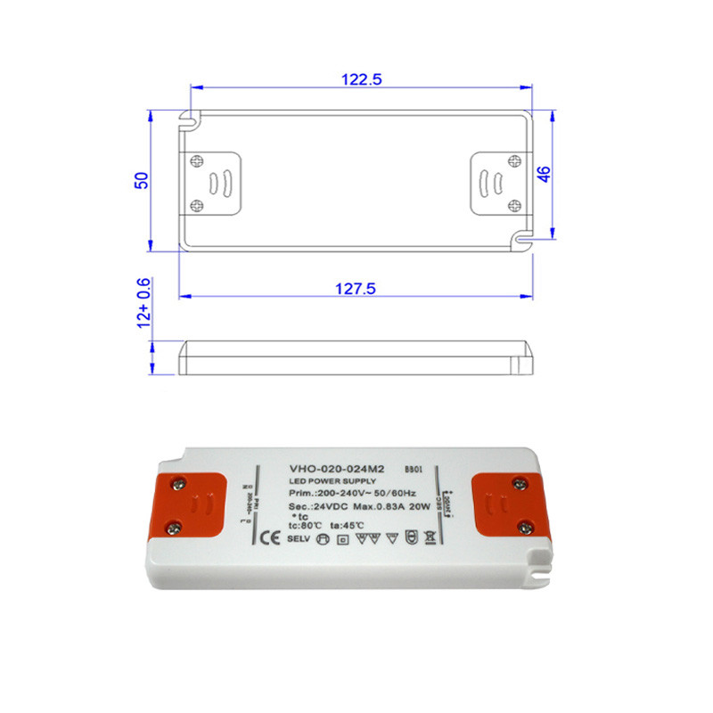 Ultra Slim LED Power Supply Driver 20W 24V Constant Voltage For Strip Light