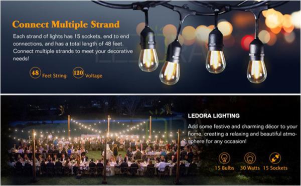 100Ft G40 Globe String Lights with Bulbs ,Outdoor Market Lights for Indoor