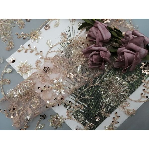 Mesh Beaded Embroidery Fabric