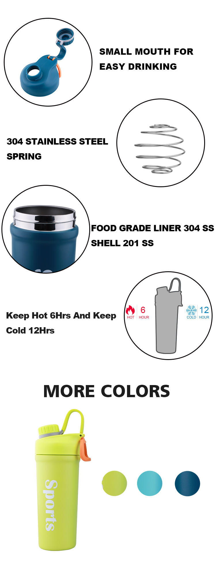 600ml Vacuum Flask Insulated Shaker Flask Hot Water Bottle Double Walled Travel Car Thermos Shake Cup