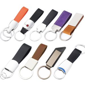 China Sublimation Car PU Leather Keychain Blank Key Holder with Custom Logo wholesale