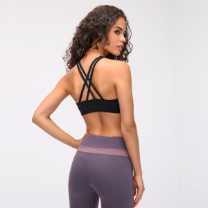 China Padded Yoga Moisture Wicking Shockproof Bra Cross Back Round Neck Sports Bra wholesale