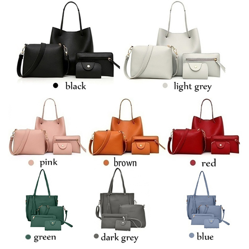 4Pcs/Set Women PU Crossbody Bag Set Leather Shoulder Bags Ladies Purse