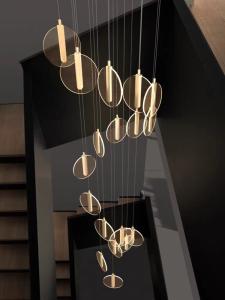 China High Ceiling Villa Staircase Led Chandelier Spiral Staircase Round Cake Acrylic Hanging Chandelier Modern Household Lamps wholesale