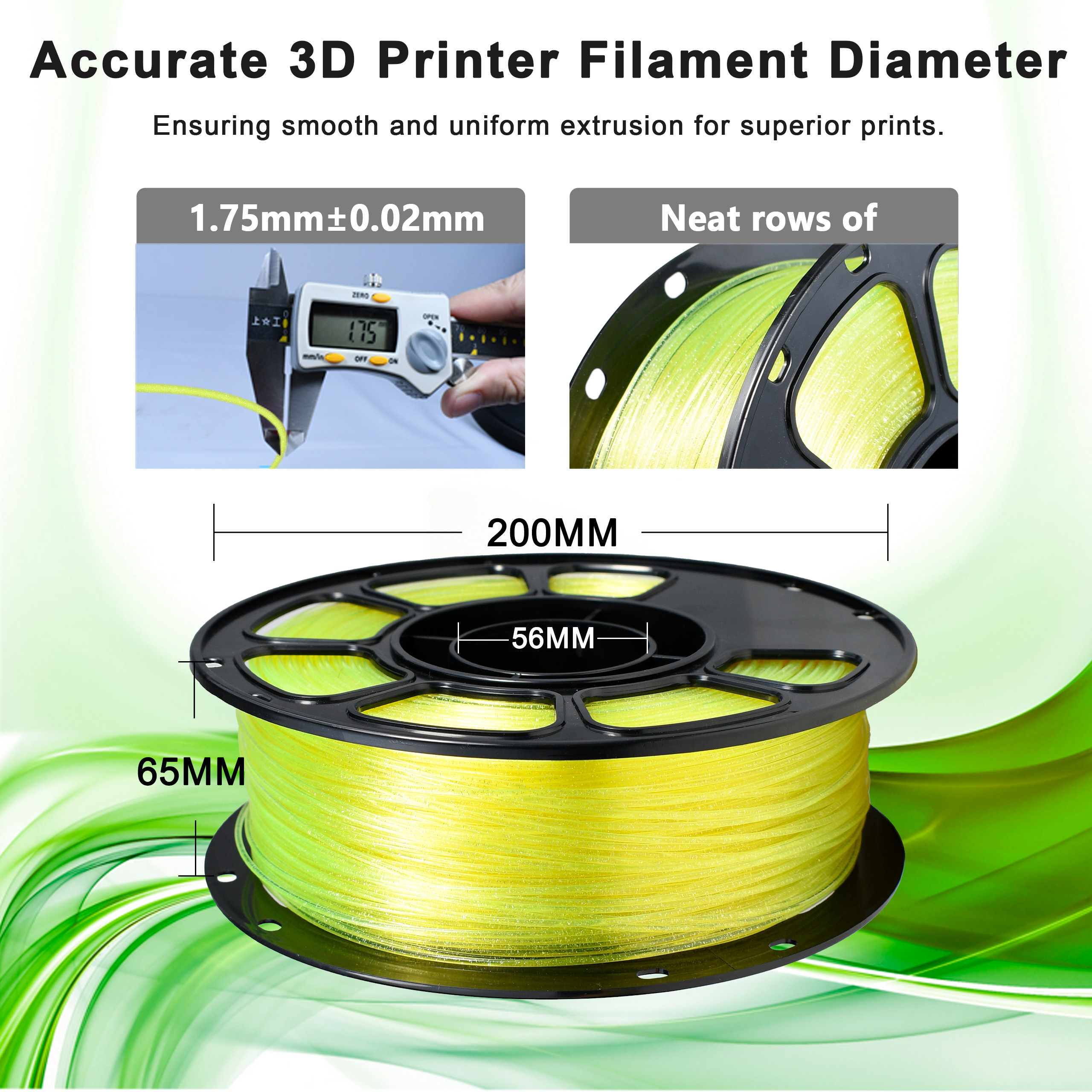 3d Printing Filament Glitter Yellow PLA+ Filament Toughness Enhanced 1.75mm 3D Printer