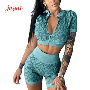 China Fitness Zip Up Yoga Jacket And Leggings Set Seamless Yoga Wear Yoga Short Set wholesale