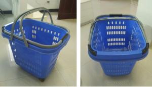 China Blue Large Capacity Shopping Basket With Wheels , Aluminum Handle Trolley Basket wholesale