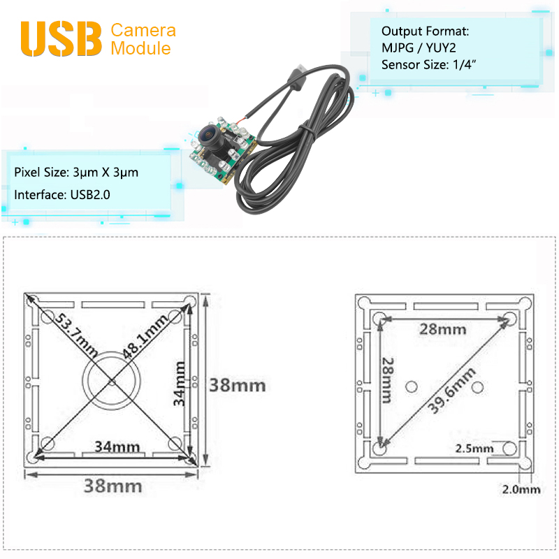 Monochrome Omnivision OV9281‌ CMOS Sensor 720p USB Global Shutter Camera Module