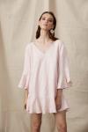 Women Fashion Plus Size Elbow Bell Sleeve Linen Bow Tie Mini Dress for Women