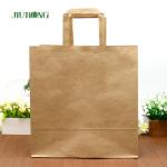 Flat Handle Take Away White Kraft Paper Bag With Logo Print