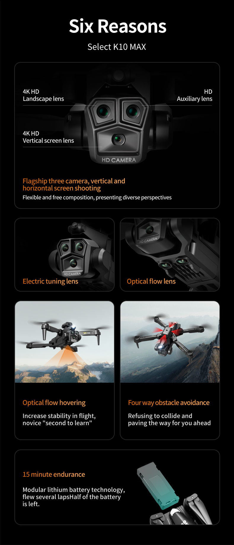 K10 Max Mini 3 Cameras 4k Drone Foldable Drones with Obstacle Avoidance and Maximum Flight Time of ≤10min