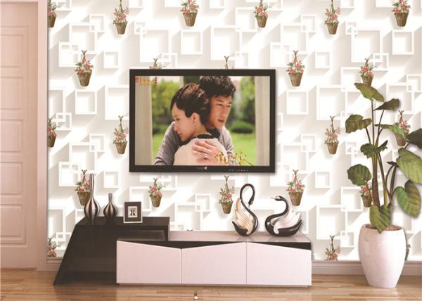 3D Moisture-Proof Non-Woven Home Wallpaper With Basket Of Flowers And Square
