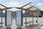 Unique Shape Stainless Steel Bus Stop Heat Resistant With Advertising Light Box