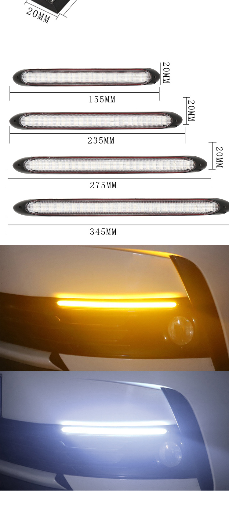 Drl Emergency Warning Car Headlight Led Tube Two Color Streamer Turn Signal