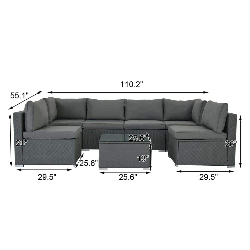 AJUNION Wicker Rattan PE Sectional Sofa Garden Set Patio Furniture Conversation Set Outdoor Furniture