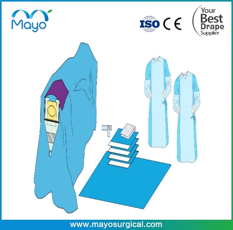 OEM Hospital Use Surgical Disposable Craniotomy Drape Pack With Gowns