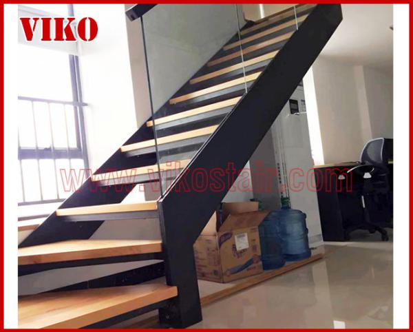 Double Steel Plate Staircase VK18S ,Railing tempered glass, Handrail b eech