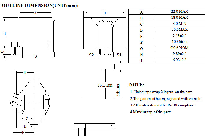 RM8 Flyback 2 + 2 Pin Small Size Transformer With Copper Foil Hi - Pot 3000V